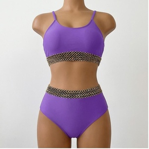 Two Piece Bikini Set With <b>Chain</b> Embroidery High <b>Waist</b> Bottom And Crop Top For Women - Product Image 1