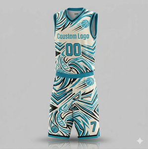 Maillot de basketball personnalisé respirant pour homme, uniforme turquoise à imprimé graphique dynamique, tenue d'équipe à séchage rapide et extensible dans quatre directions - Product Image 3