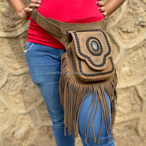 Riñonera de cuero genuino 100% para mujer, riñonera Bohemia con flecos, estilo Vintage, riñonera de vaquero de alta calidad, cinturones de cuero - Product Image 2