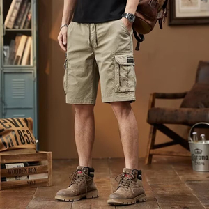 Men's Solid Color Cargo Shorts Mid Waist Drawstring <b>Canvas</b> Casual Bermuda Shorts With Pockets Breathable Woven Style - Product Image 3