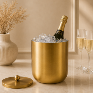 Seau à champagne Verve en laiton avec doubles poignées, refroidisseur à vin et glace artisanal, articles de bar haut de gamme pour des réceptions élégantes - Product Image 4