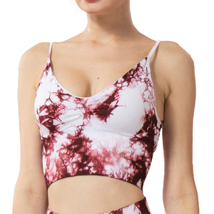 Women's Tie Dye Sports Bra Deep V-Neck Spaghetti Strap Medium Support Breathable Yoga <b>Top</b> Ribbed <b>Mesh</b> Print - Product Image 5
