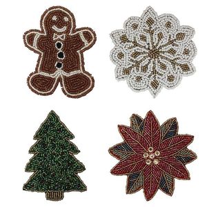 Handmade Christmas Tree <b>Beaded</b> <b>Coaster</b> Round Fabric Mats Holiday Table Decor - Product Image 2