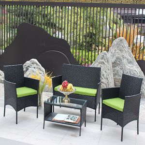 Set di Mobili da Giardino in Rattan a 4 Pezzi con Cuscini Verdi, Divano in Vimini da Esterno con Seduta Confortevole - Product Image 5