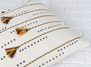 Hand Tufted Texture Boho Ivory and Mustard Yellow Fringe <b>Cushion</b> <b>Cover</b> Handmade Decorative Pillow Case for Sofa Bedroom Living - Product Image 5