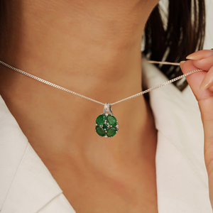 Gorgeous 925 Sterling Silver Oval & Round Cut 100% Authentic <b>Emerald</b> Gemstone Fine Minimalist <b>Pendant</b> For Women's - Product Image 4