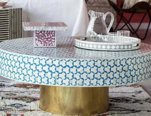 Mesa de centro redonda con incrustaciones de hueso, muebles hechos a mano, mesa de centro elegante con incrustaciones de hueso con diseño Floral de Artisan Craft - Product Image 3