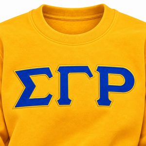 Sudadera de Cuello Redondo Amarillo Dorado Sigma Gamma Rho con Aplique de Letras Griegas Azules, Sudadera Universitaria de Manga Larga - Product Image 5