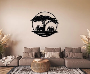 Arte Mural Circular Moderno de Hierro con Diseño de Elefante, Decoración Artesanal de Metal Negro para el Hogar, con Recubrimiento en Polvo, para Colgar - Product Image 4