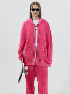 <b>Pink</b> Crop Hoodie Zip-Up Fleece <b>Men</b> Casual Acid Wash Angel Print Hooded <b>Sweatshirt</b> Autumn Oversized Fit 100% Cotton Discharge - Product Image 4