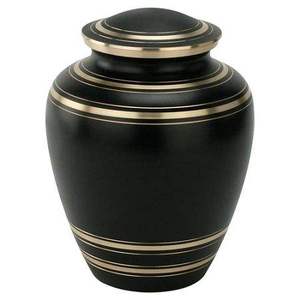 Urne funéraire en métal massif Uzair Handicrafts pour cendres humaines adultes, finition noire mate, bandes dorées polies, capacité personnalisable - Product Image 1