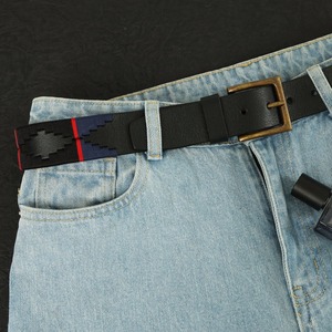 Ceinture en cuir polo durable avec boucle argentée, broderie multicolore, anti-poussière, unisexe, avec logo personnalisé - Product Image 3