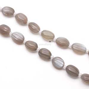 AAA Grey Moonstone Carved Oval Gemstone <b>Beads</b> Hand Carved Natural Moonstone <b>Beads</b> Loose Stone <b>Bead</b> For Jewelry Making 8 Inches - Product Image 1