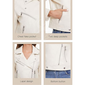 Women's for Genuine Sheep Skin Bomber Jacket Full Sleeve <b>Zipper</b> Closure Stand Collar Short Length Solid Color Breathable - Product Image 4