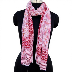 Direct Wholesale Eco-Friendly Luxury Indian Block Printed Dot <b>Leaf</b> Organic Cotton Handmade Jaipur Long Beach Cover Ups Scarf - Product Image 1
