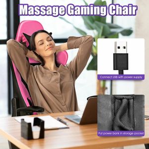 Sedia da Gaming in Pelle PU con Massaggio USB, Cuscino Lombare e Poggiapiedi - Product Image 5