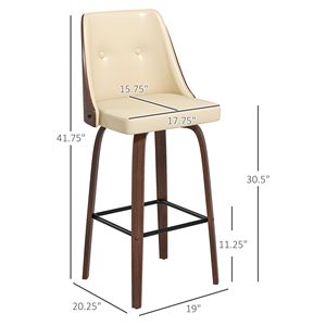 Set di 2 Sgabelli da Bar Girevoli Beige, Altezza Bancone, in Pelle PU con Schienale Trapuntato, Poggiapiedi, Design Contemporaneo, Base Cromata per Uso in Cucina - Product Image 3