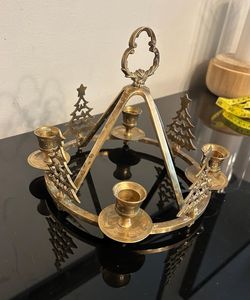 Brass Christmas Candelabra With <b>Tree</b> Design 4-Candle Holder Home Decoration Durable Metal Candle Stand Geometric metal lantern - Product Image 2