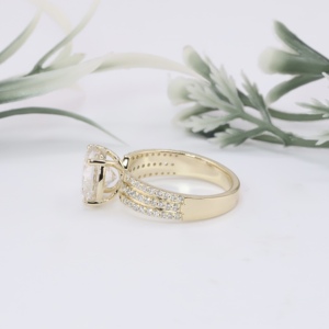 Anillo de compromiso de lujo de oro amarillo con diamante cultivado en laboratorio, triple fila pavé, solitario, anillo llamativo para mujer, boda, joyería fina - Product Image 2