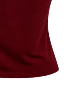 T-shirt femme rouge rubis à épaules dénudées avec bordure à rayures contrastées, manches courtes, coupe ajustée, haut décontracté d'été, fabricant OEM personnalisé - Product Image 6