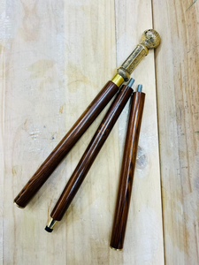 Handcrafted <b>Wooden</b> Walking Cane with Ornate Metal <b>Handle</b> Vintage Classic Walking Stick Decorative Brass Detail Cane - Product Image 6