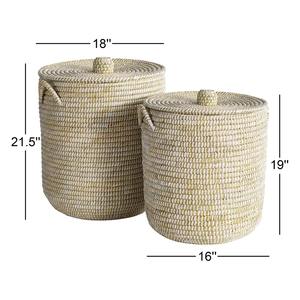 Juego de 2 cestas de hierba tejida resistentes con tapas, cestas de almacenamiento hechas a mano, venta al por mayor, ecológicas, hechas en Vietnam - Product Image 2