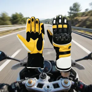 Gants de moto jaunes et noirs de haute qualité avec protection rigide des articulations, paume renforcée pour une meilleure adhérence, et sangle de poignet réglable pour la conduite - Product Image 6