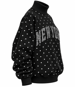 Sweat-shirt oversize à col montant pour femme avec logo personnalisé, imprimé gingham, lettres appliquées et patchwork, pull décontracté pour l'hiver - Product Image 3