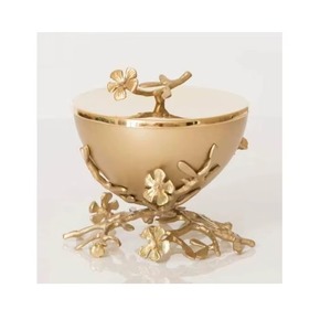 ชามเสิร์ฟเหล็กคุณภาพสูงลายดอกไม้ ชามเสิร์ฟโลหะดีไซน์ร่วมสมัยพร้อมฝาปิด - Product Image 1