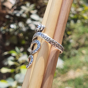 Anillo envuelto de serpiente de dragón ajustable de Plata de Ley 925 oxidada texturizada Anillo DE BODA estilo motorista Punk Hombres Mujeres Novia - Product Image 6