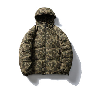 Custom Camo Printed Men's Winter Outdoor <b>Waterproof</b> Zipper Closure <b>Coat</b> Down Jacket Warm Thick <b>Padded</b> Bubble Puffer - Product Image 2
