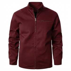Veste Safari Homme Vert Olive à Col Mandarin Imperméable avec Fermeture Éclair, Couleur Unie, en Polyester, Coupe Droite, Idéale pour l'Hiver - Product Image 3