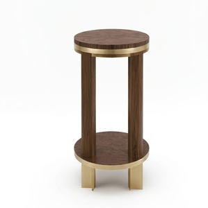 Elegant Design Contemporary Round Wood Side Table with Metal Brass Trim Border Modern Design for Living Room Home - Product Image 1