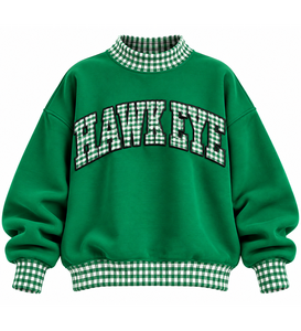 OEM Custom <b>Women</b>’s <b>Christmas</b> Oversized Mock Neck <b>Sweatshirt</b> Gingham Plaid Sleeves Letter Applique Embroidery Patchwork - Product Image 4