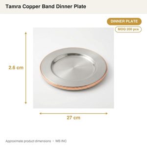 Assiette à dîner artisanale en acier satiné SS304 avec bordure en cuivre, 27 cm, bande en cuivre Tamra pour la décoration de la maison, utilisation hôtelière, style design moderne - Product Image 4