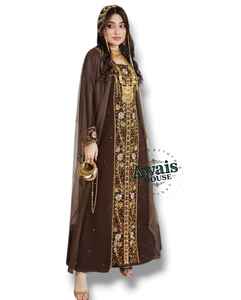 Ensemble 2 pièces de luxe AWAIS HOUSE pour femmes musulmanes, robe longue en velours uni perlé, coupe trapèze, pour soirée/formelle - Product Image 1