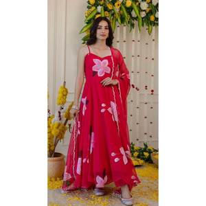 Costume Anarkali en soie organza imprimé numérique avec bas et dupatta pour les mariages - Product Image 3