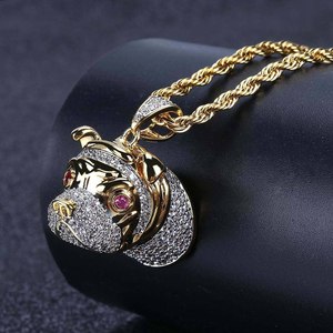 Collier tendance pour homme, pendentif amusant en forme de chien rétro hip-hop européen et américain, micro-incrusté de diamants. - Product Image 1