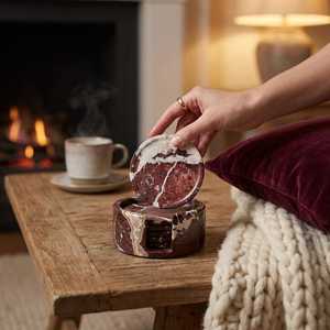 Six-Piece <b>Marble</b> <b>Coasters</b> Carved Stone Drink Set Waterproof Elegant Home & Coffee Table Accessories for Villa Indoor Use - Product Image 2