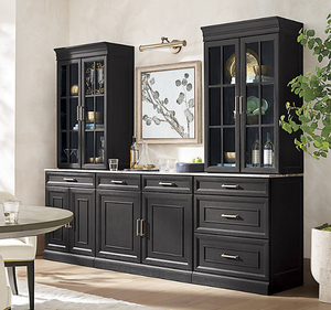 Buffet minimaliste de luxe en bois d'acajou massif noir avec vitrine, armoire de rangement pour chambre et salle à manger - Product Image 1