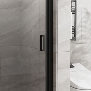 Porta Doccia Scorrevole Goodyo 34"x72" Finitura Nera, Vetro Temperato Spessore 1/4 di Pollice, Design Semi Senza Telaio con Perno Girevole - Product Image 5