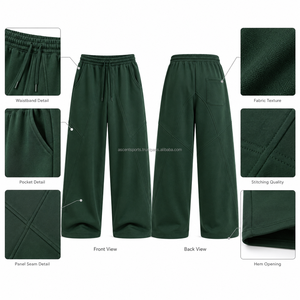 Pantalones de chándal holgados para mujer, 100% algodón polar, 480 GSM, estilo athleisure, al por mayor, cintura elástica media, cómodos, parte delantera plana, pierna ancha premium - Product Image 6