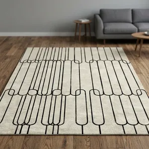 Tapis de salon moderne à poils ras en polyester, antidérapant, motif géométrique rectangulaire beige - Product Image 6