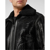 Veste en cuir imitation fourrure pour homme, peau de mouton, en relief Python