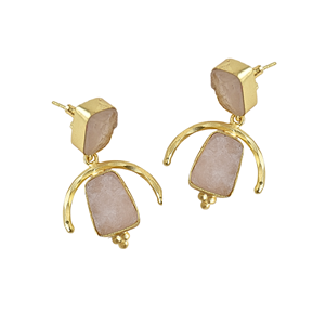 Boucles d'oreilles pendantes en quartz rose, faites à la main, plaquées or, bijoux de mode, fabricants de boucles d'oreilles - Product Image 3