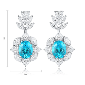 Pendientes de Diamantes Azules de Corte Ovalado de Lujo para Mujer con Detalles de Diamantes Blancos, Joyería de Boda, 28 mm de Largo - Product Image 1