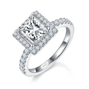 Anillo de Compromiso de Moissanita de 1 Quilate con Corte Princesa, Diseño Halo de Estilo Vintage de Moda, Engaste Pavé, Plata de Ley S925, Anillo de Boda - Product Image 6