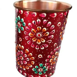 Gobelet à eau en cuivre peint en rouge, motif pétale de lotus, verre à boire multicolore design, tasse décorative réutilisable, cadeau - Product Image 2