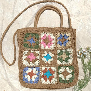 2025 conception populaire grande capacité 100% laine tricoté Crochet sac fourre-tout décontracté solide carré plage sac à provisions broderie - Product Image 2