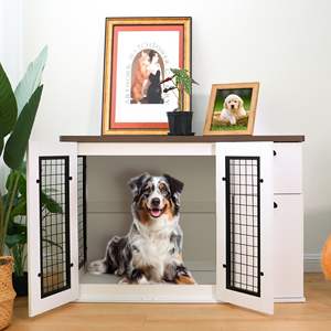 Jaula de madera para perros con puerta de doble rejilla y 2 cajones, mueble y casa para mascotas - Product Image 1